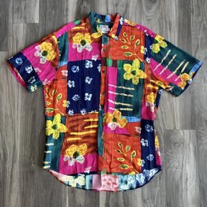 Vintage Jams World Abstract Floral Rayon Hawaiian Shirt Men's Size M Button Up